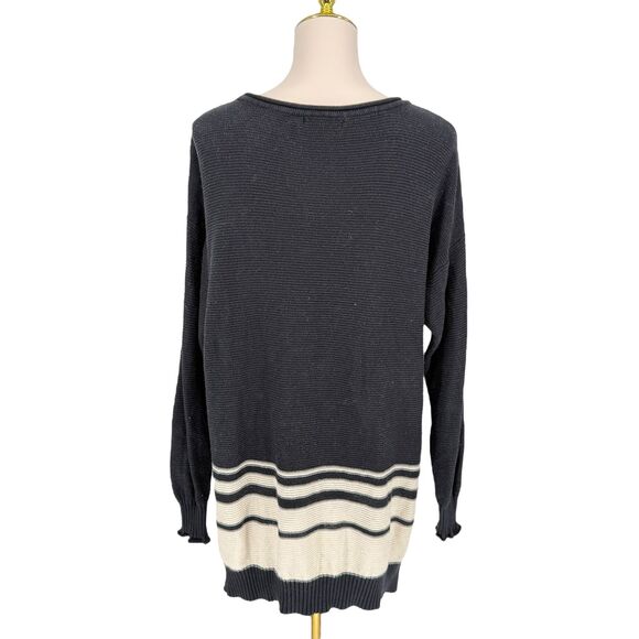 Daisy Fuentes Tunic Sweater XL Black White Stripe Knit Long Sleeve Crew Neck EUC - Picture 10 of 14